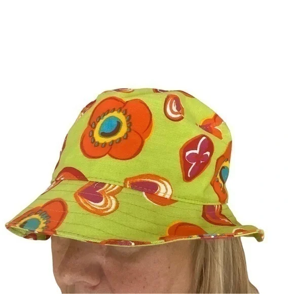 Nordstrom Lime Green Orange Pink Cotton Canvas Floral Print Bucket Hat - Picture 3 of 16